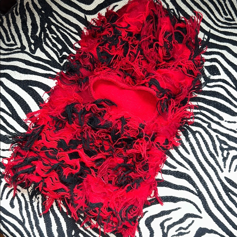 Red and Black Fringed Balaclava (One Size)